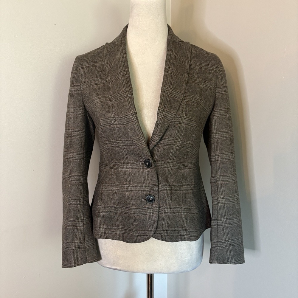VTG Tommy Hilfiger Hh_Hhh Brown Plaid Wool Blazer Jacket Y2K Womens XS